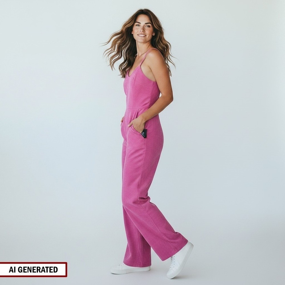 Lulus Sleeveless Corduroy Jumpsuit Womens Medium Pink Wide Leg Flare Pockets